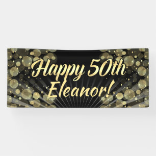 Gold/Black Bokeh 50th Birthday Party Banner
