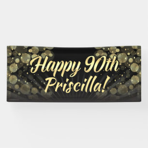 Gold/Black Bokeh 90th Birthday Party Decoration Banner
