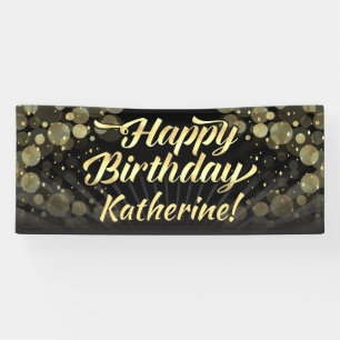 Gold/Black Bokeh Happy Birthday Party Banner