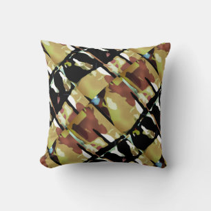 Gold Black Brown Diagonal Abstract Large Tiles Throw Pillow