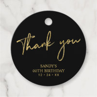 Gold & Black Brush Script Birthday Party Thank you