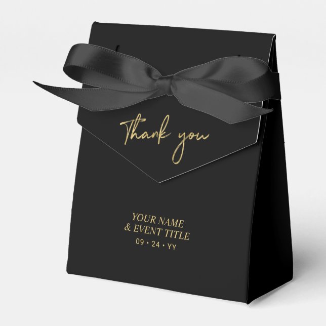 Gold & Black | Brush Script Party Thank you Favour Favor Box (Front Side)