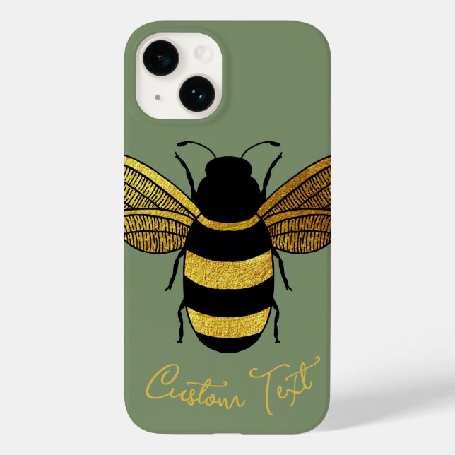 GOLD BLACK BUMBLEBEE CALLIGRAPHY TEXT SHINY BEE  Case-Mate iPhone CASE (Back)