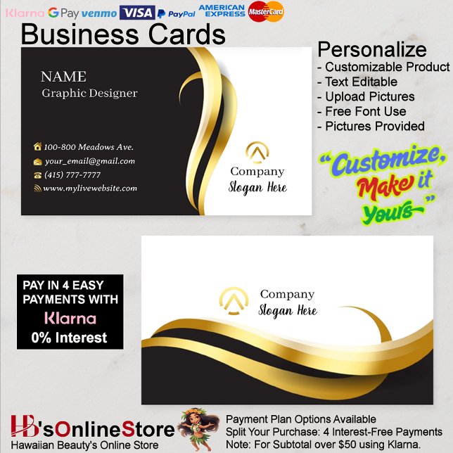 Gold & Black Business Cards 2 Pack of 100 (Gold & Black Business Cards 2 Pack of 100.)