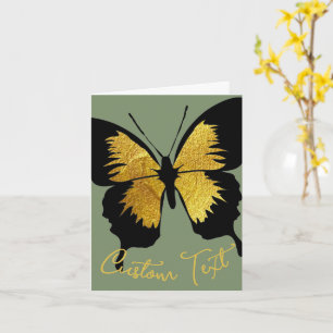 GOLD BLACK BUTTERFLY CUSTOM SCRIPT TEXT SAGE GREEN CARD