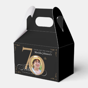 Gold Black Calligraphy Custom Photo 70th Birthday Favor Box