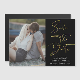 Gold & Black Calligraphy Photo Save the Date Magnetic Invitation