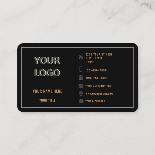 Gold Black Carte de visite Votre Logo Info Texte (Devant)