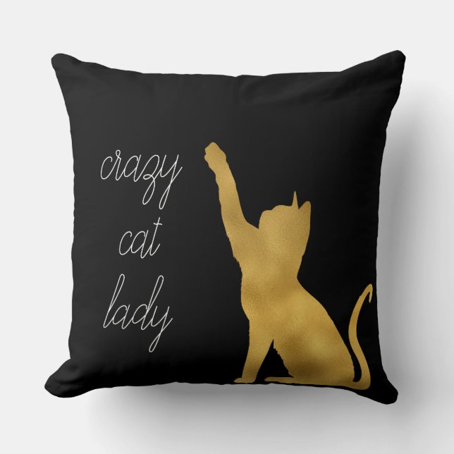 Gold Black Cat Throw Pillow (Front)