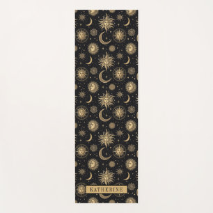 Gold Black Celestial Sun Moon Star Exercise Yoga Mat