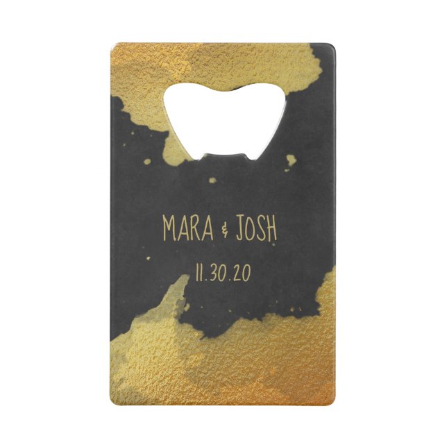 *~* Gold & Black Chalkboard Wedding Bartender Credit Card Bottle Opener (Front)