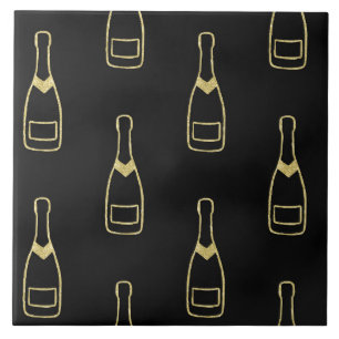 Gold Black Champagne Bottles Tile