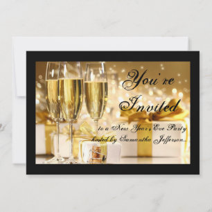 Gold/Black Champagne New Year's Eve Party Invitation