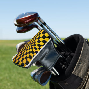 Gold & Black Checked square Mosaic Golf Head Cover
