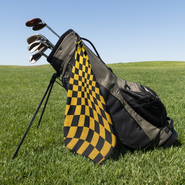 Gold & Black Checked square Mosaic Golfing /sports Golf Towel (Green)