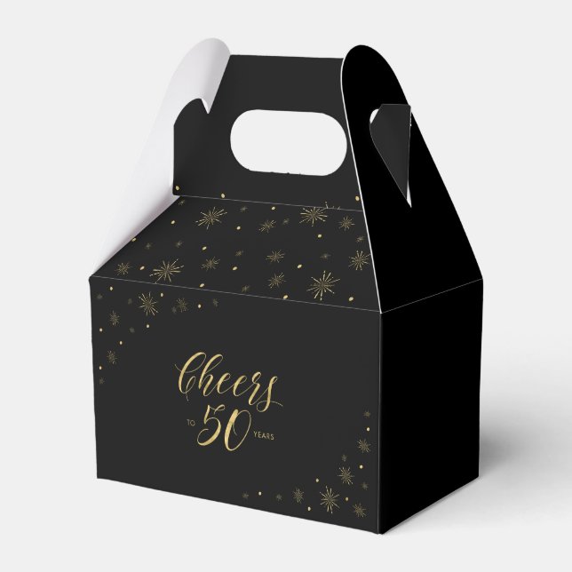 Gold & Black | Cheers 50 years 50th Birthday Party Favor Box (Front Side)