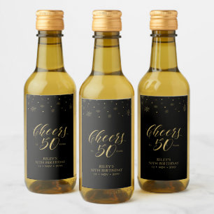 Gold & Black Cheers 50 years, 50th Birthday Party Wine Label