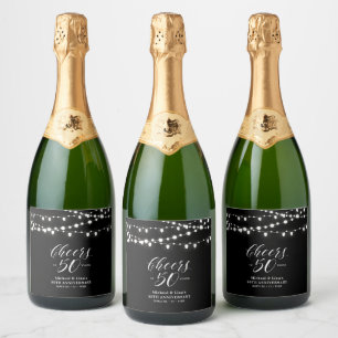 Gold & Black Cheers 50th Anniversary Favour Champa Sparkling Wine Label