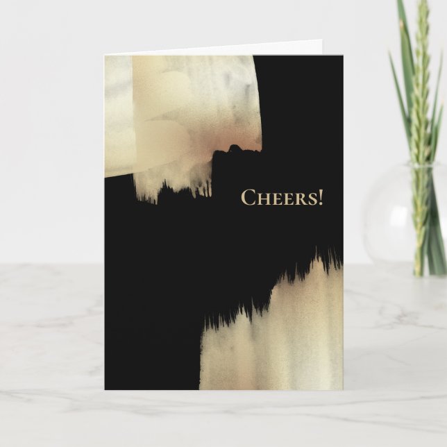  Gold Black Cheers Happy New Year with Logo Holiday Card (Front)