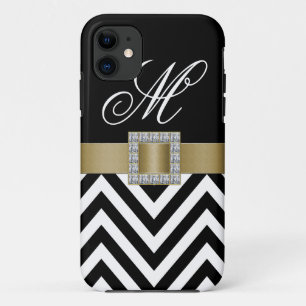 GOLD BLACK CHEVRON MONOGRAM iPhone 5 Case