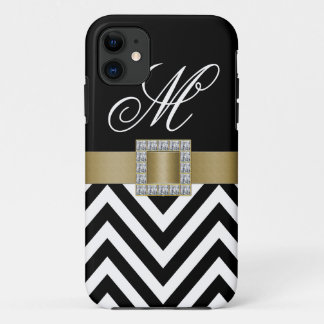 GOLD BLACK CHEVRON MONOGRAM iPhone 5 Case