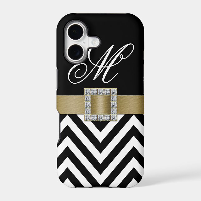 GOLD BLACK CHEVRON MONOGRAM iPhone 5 Case (Back)