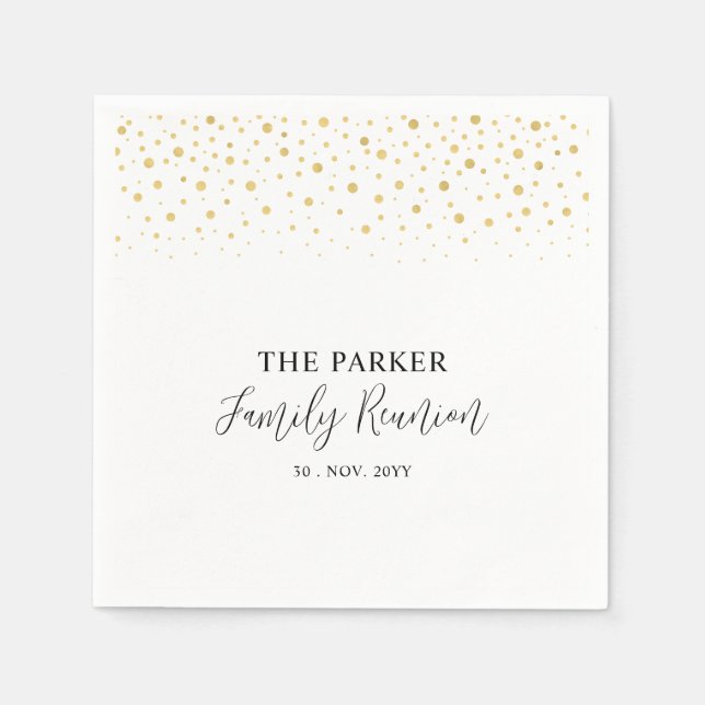 Gold & Black Chic Confetti Family Reunion Party Napkin (Front)