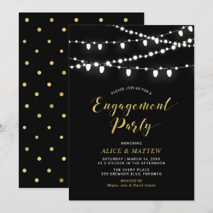Gold & Black Chic Modern Engagement Party Invita Invitation