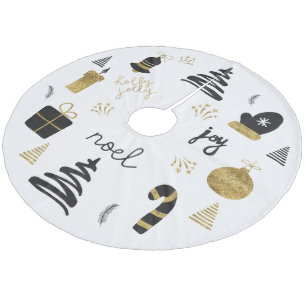 Gold black Christmas tree accessory mittens Fleece Tree Skirt