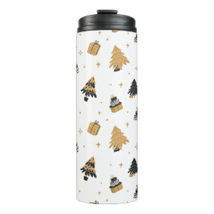 Gold Black Christmas Tree Pattern Thermal Tumbler