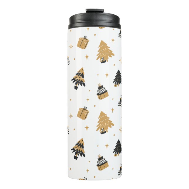 Gold Black Christmas Tree Pattern Thermal Tumbler (Front)