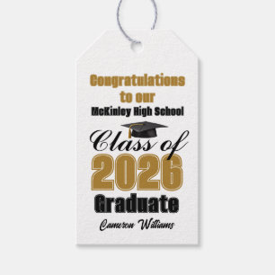 Gold Black Class of 2026 Graduation Party Custom Gift Tags
