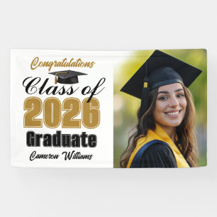 Gold Black Class of 2026 Graduation Party Photo Banner