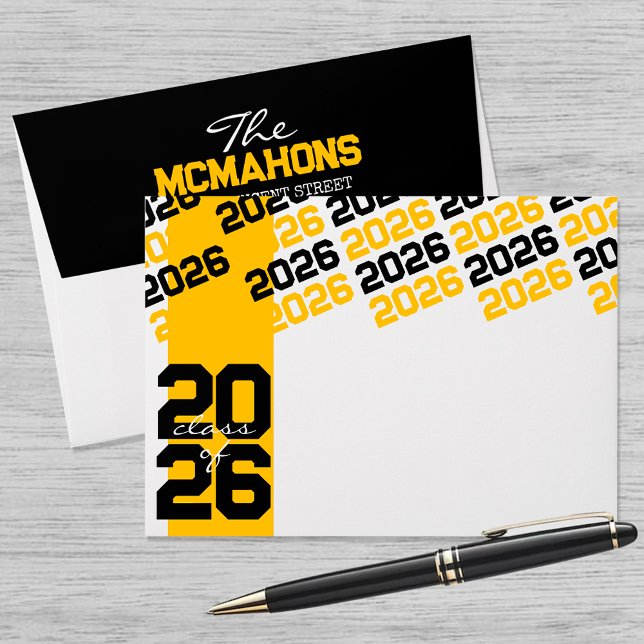 Gold & Black Class of + Return Address Graduation Envelope (Matching Envelopes, Return Address Labels & Envelope Seals)