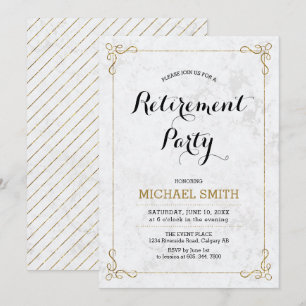 Gold & Black   Classic Marble Retirement Party Invitation