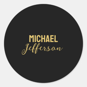 Gold black color elegant modern minimalist name classic round sticker