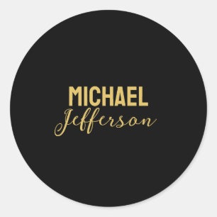 Gold black color elegant modern minimalist name classic round sticker