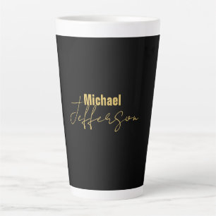 Gold black colour elegant modern minimalist name latte mug