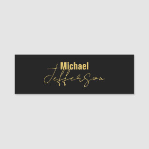 Gold black colour elegant modern minimalist name name tag