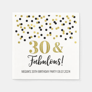 Gold Black Confetti 30 & Fabulous Birthday Napkins