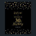 Gold & Black Confetti 30th Birthday Party Welcome Poster<br><div class="desc">Welcome your guests to a special celebration day with this stylish gold & black welcome sign. This sign features modern typography" Welcome to 30th Birthday" and a hexagon confetti design. You can customize the name and the date. Matching invitations and party supplies are available at my shop BaraBomDesign.</div>