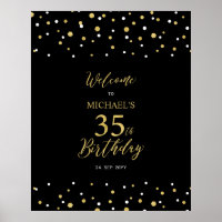 Gold & Black Confetti 35th Birthday Party Welcome