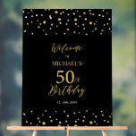 Gold & Black Confetti 50th Birthday Party Welcome Acrylic Sign<br><div class="desc">Welcome your guests to a special celebration day with this stylish gold & black welcome sign. This sign features modern typography" Welcome to 50th Birthday" and a hexagon confetti design. You can customize the name and the date. Matching invitations and party supplies are available at my shop BaraBomDesign.</div>