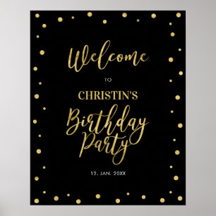 Gold & Black Confetti 50th Birthday Party Welcome Poster