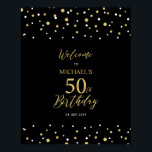 Gold & Black Confetti 50th Birthday Party Welcome Poster<br><div class="desc">Welcome your guests to a special celebration day with this stylish gold & black welcome sign. This sign features modern typography" Welcome to 50th Birthday" and a hexagon confetti design. You can customize the name and the date. Matching invitations and party supplies are available at my shop BaraBomDesign.</div>