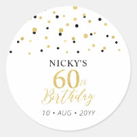 Gold & Black Confetti 60th Birthday Party Favour
