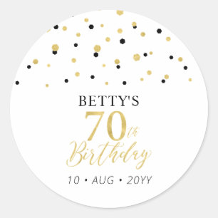 Gold & Black Confetti 70th Birthday Party Favour Classic Round Sticker