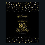 Gold & Black Confetti 80th Birthday Party Welcome Poster<br><div class="desc">Welcome your guests to a special celebration day with this stylish gold & black welcome sign. This sign features modern typography" Welcome to 80th Birthday" and a hexagon confetti design. You can customize the name and the date. Matching invitations and party supplies are available at my shop BaraBomDesign.</div>