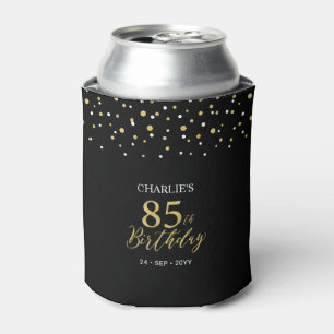 Gold & Black Confetti 85th Birthday Party Favour Can Cooler