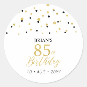 Gold & Black Confetti 85th Birthday Party Favour Classic Round Sticker